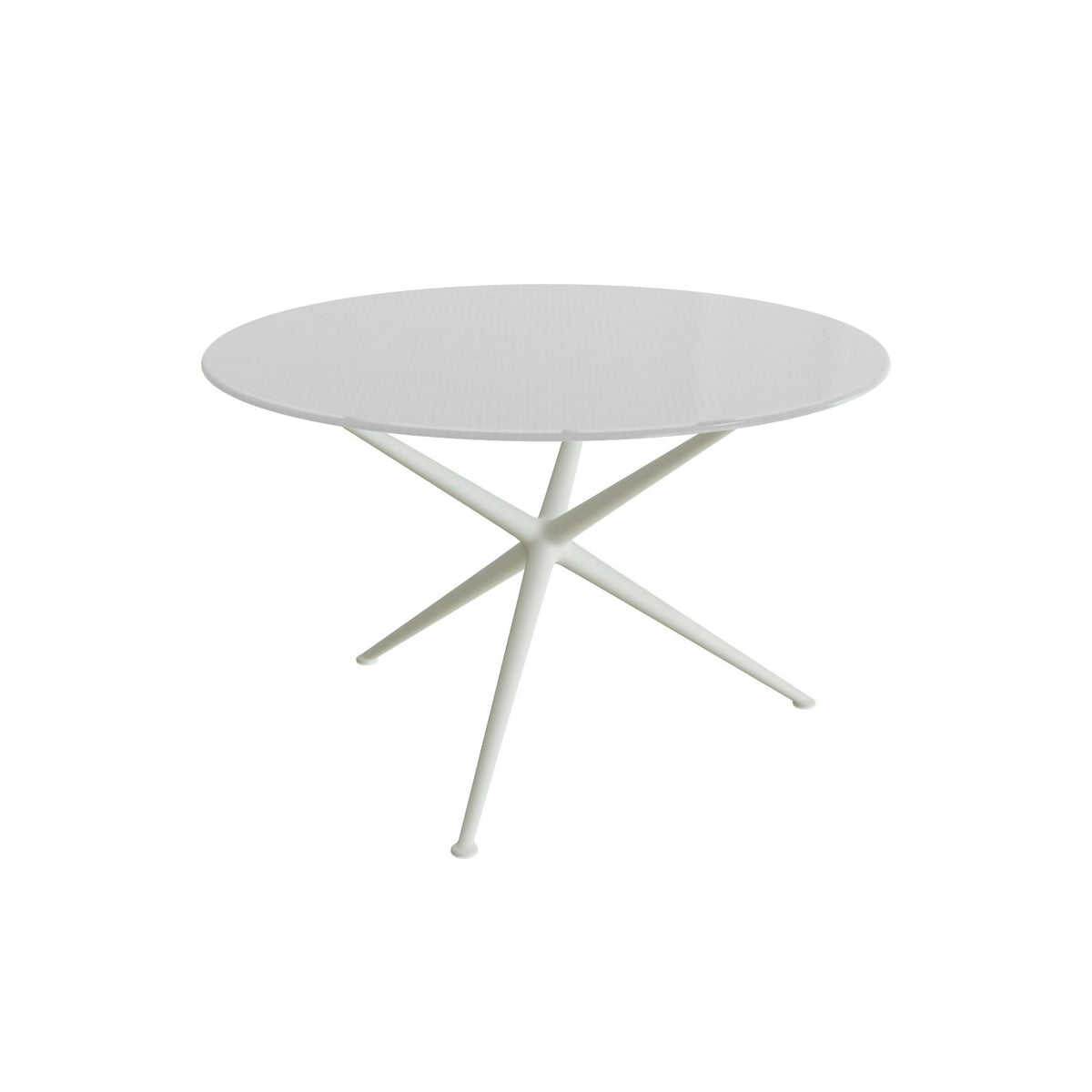 Royal Botania Exes Tisch rund 120 cm – weiß · Glas Ondula pebble