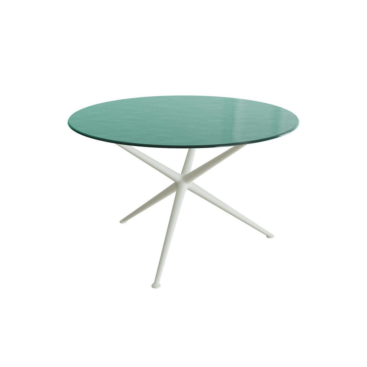 Royal Botania Exes Tisch rund 120 cm – weiß · Glas Ondula verde