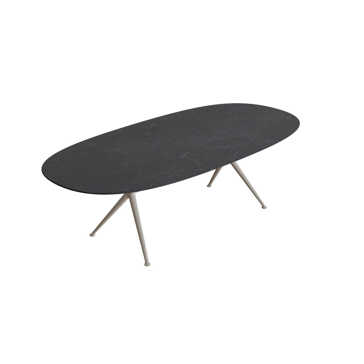 Royal Botania Exes Tisch Super-Ellipse 250 x 120 cm, Gestell pebble, Keramik schwarz geädert (Nero Marquina)