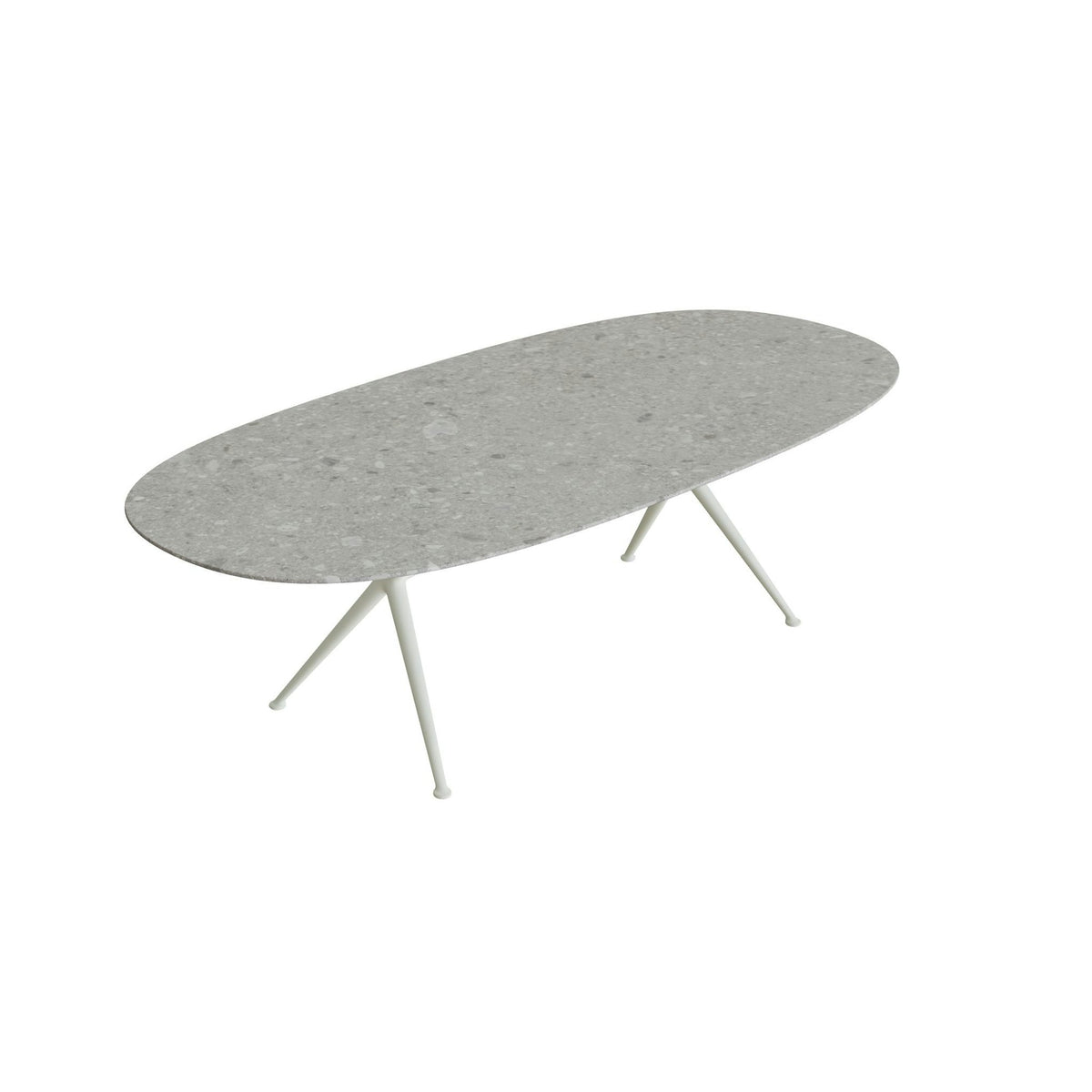 Royal Botania Exes Tisch Super-Ellipse 250 x 120 cm – weiß · Keramik grau gemustert (Ceppo Dolomitica)