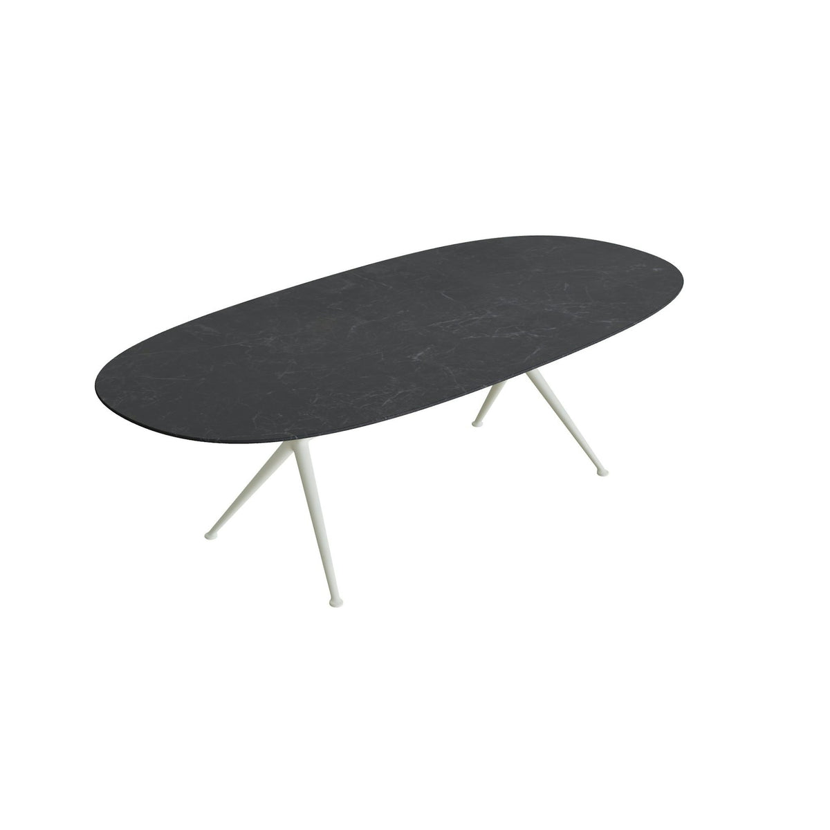Royal Botania Exes Tisch Super-Ellipse 250 x 120 cm – weiß · Keramik schwarz geädert (Nero Marquina)