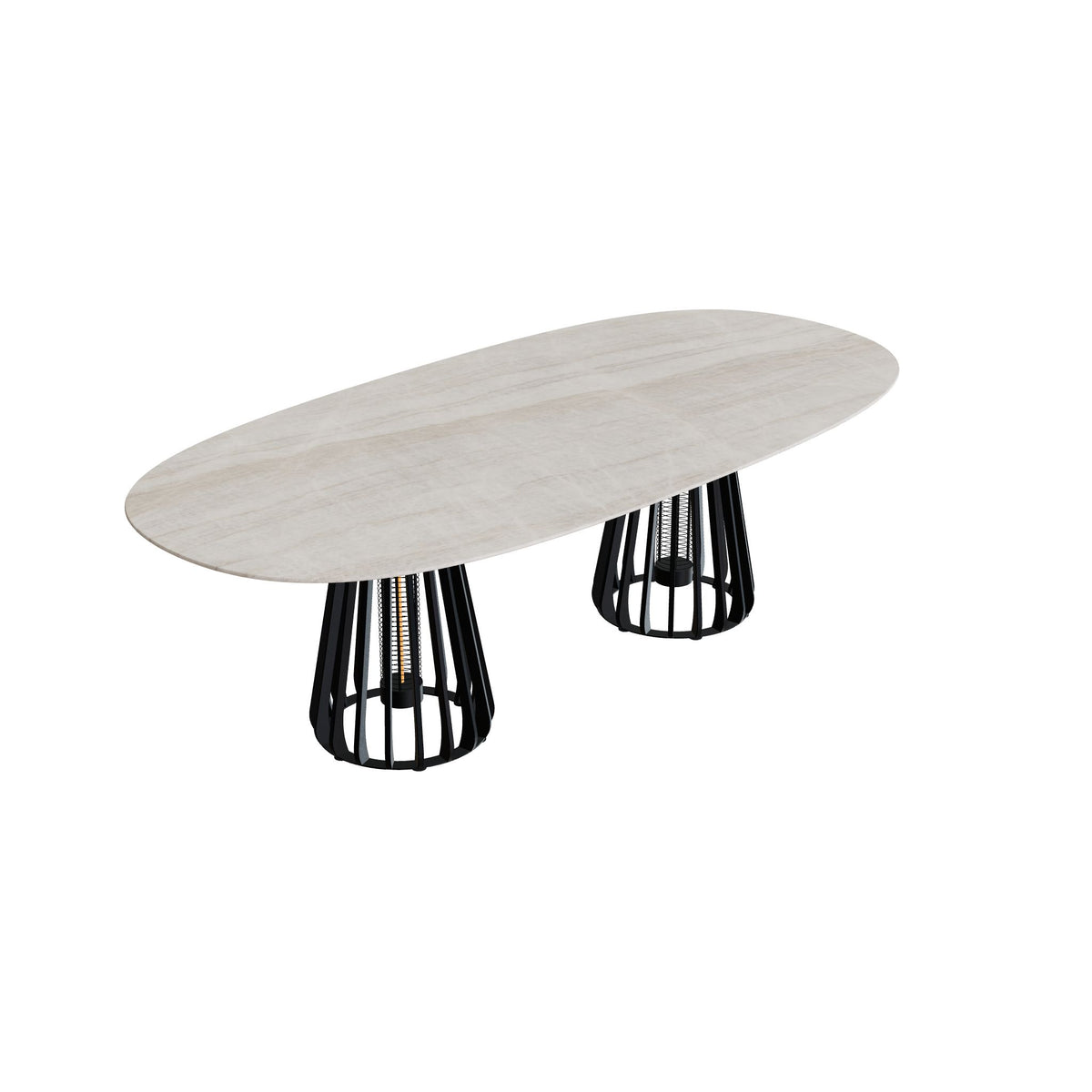 Royal Botania Furniz Tisch Super-Ellipse 250 x 120 cm, Esstisch, Gestell anthrazit, Keramik grau-braun geädert (Strato Quartz)