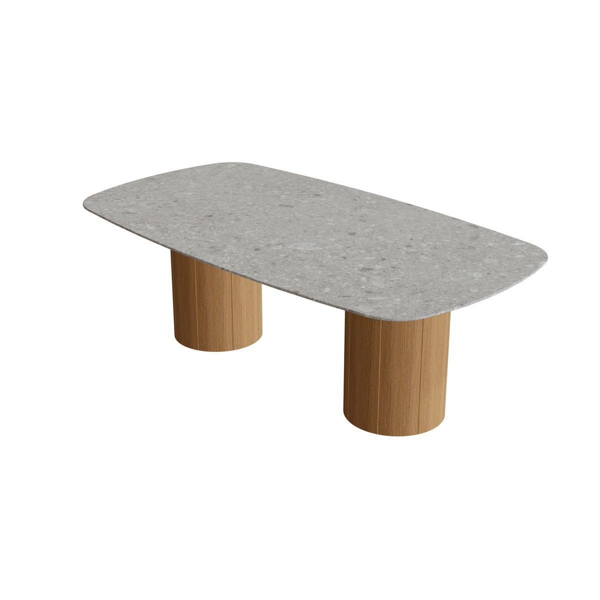 Royal Botania Regaliz Tisch oval 220 x 120 cm mit Rundfuß, Esstisch, Fuß Teak, Keramik grau gemustert (Ceppo Dolomitica)