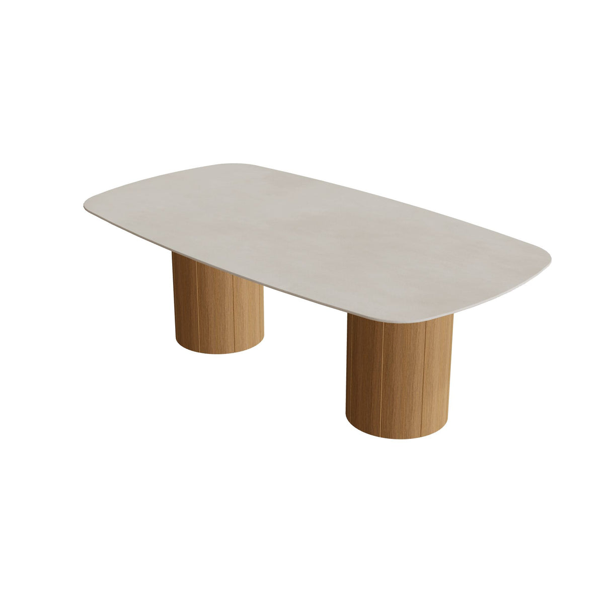 Royal Botania Regaliz Tisch oval 220 x 120 cm mit Rundfuß, Esstisch, Fuß Teak, Keramik zementgrau (Cemento Luminoso)