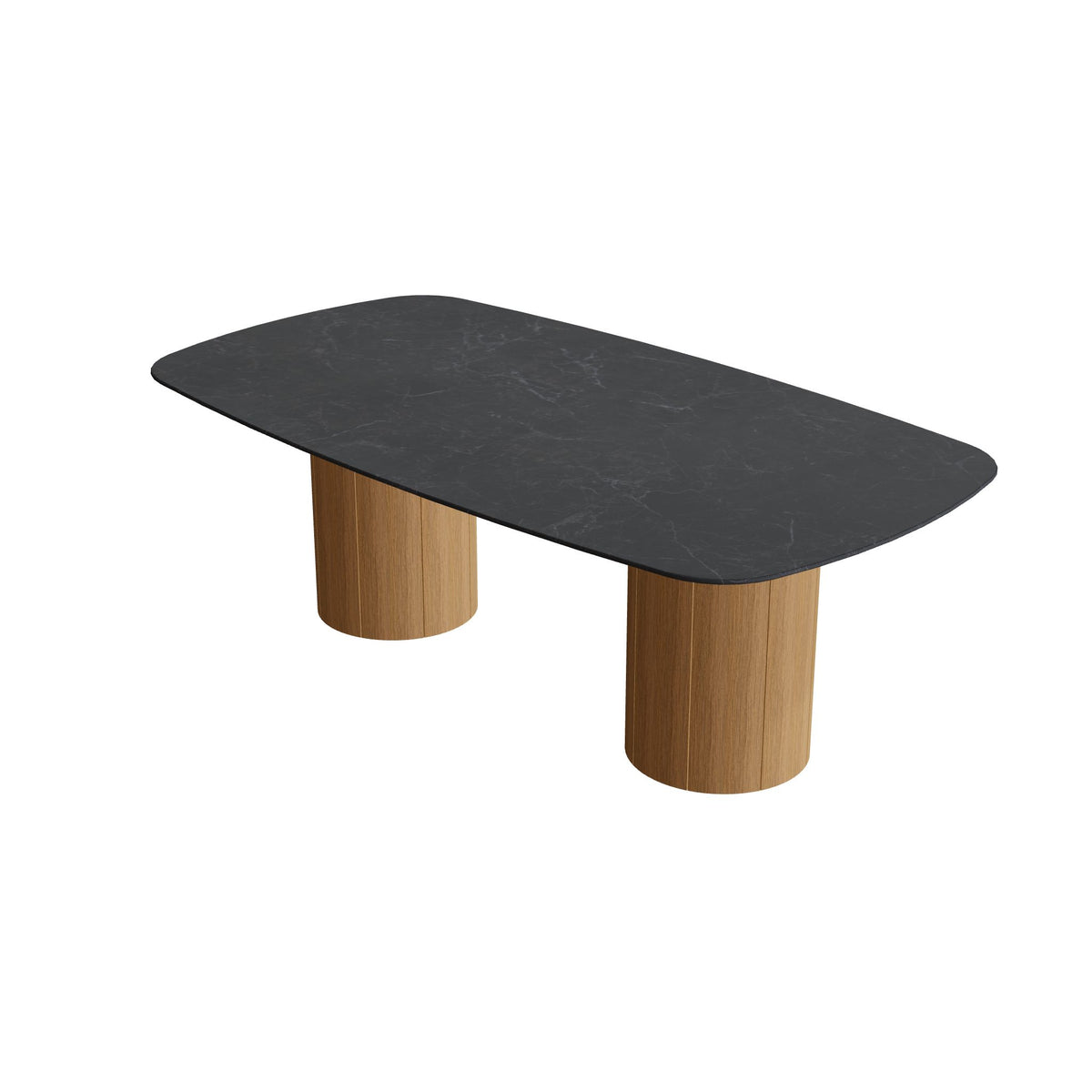 Royal Botania Regaliz Tisch oval 220 x 120 cm mit Rundfuß, Esstisch, Fuß Teak, Keramik schwarz geädert (Nero Marquina)