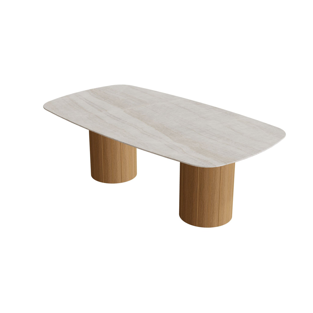 Royal Botania Regaliz Tisch oval 220 x 120 cm mit Rundfuß, Esstisch, Fuß Teak, Keramik grau-braun geädert (Strato Quartz)