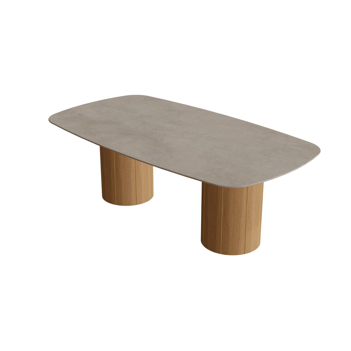 Royal Botania Regaliz Tisch oval 220 x 120 cm mit Rundfuß, Esstisch, Fuß Teak, Keramik graubraun (Terra Sabbia)