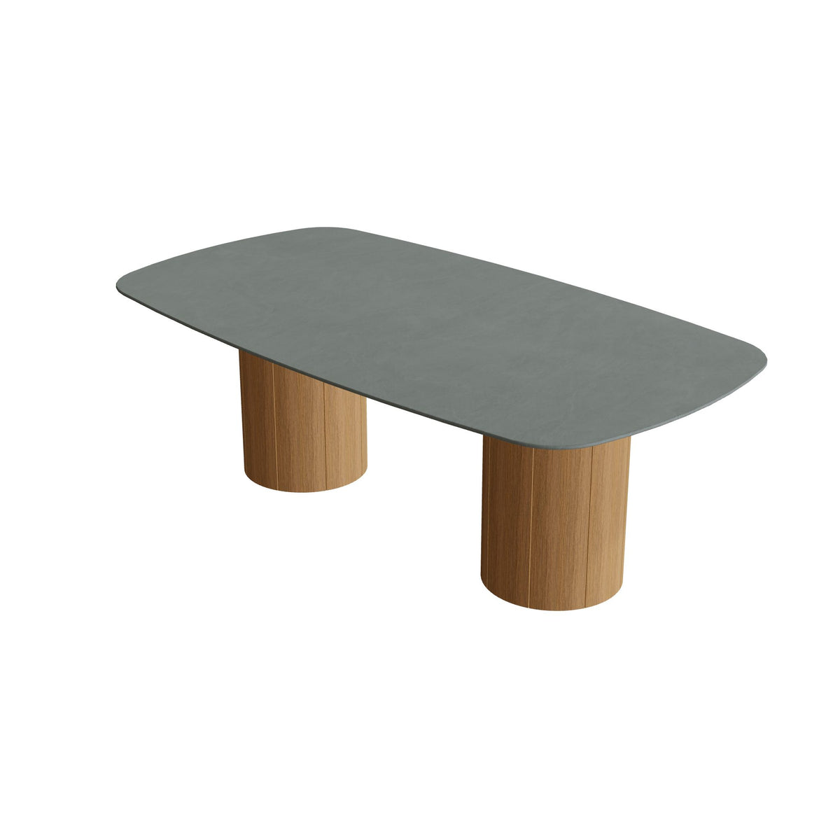 Royal Botania Regaliz Tisch oval 220 x 120 cm mit Rundfuß, Esstisch, Fuß Teak, Keramik steingrün (Verdezza Amazon)