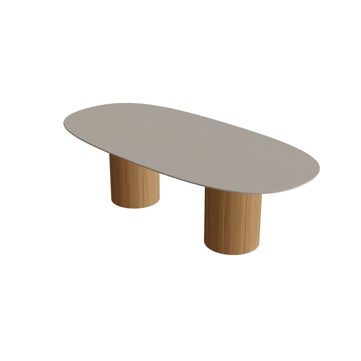 Royal Botania Regaliz Tisch Super-Ellipse 250 x 120 cm mit Rundfuß, Esstisch, Fuß Teak, Keramik perlgrau (Pearl Grey)