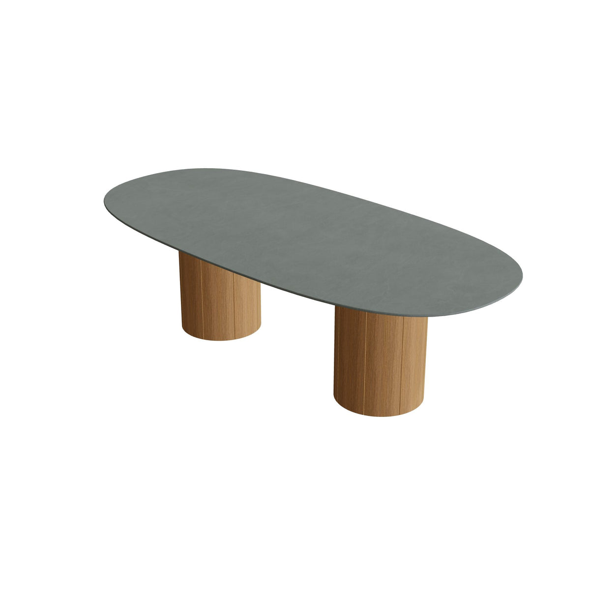 Royal Botania Regaliz Tisch Super-Ellipse 250 x 120 cm mit Rundfuß, Esstisch, Fuß Teak, Keramik steingrün (Verdezza Amazon)