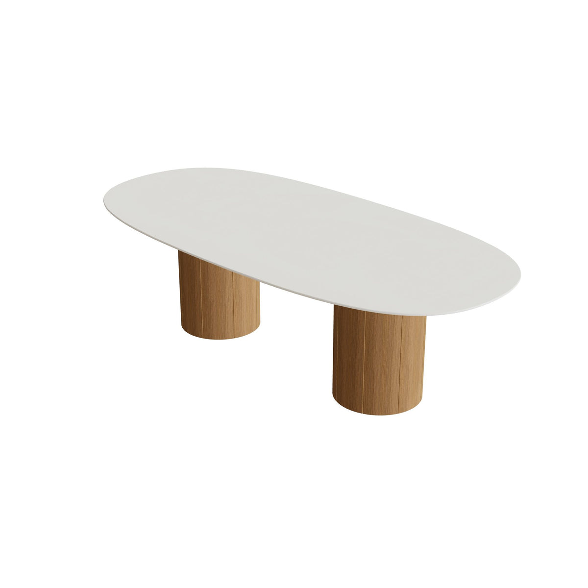 Royal Botania Regaliz Tisch Super-Ellipse 250 x 120 cm mit Rundfuß, Esstisch, Fuß Teak, Keramik weiß (white)