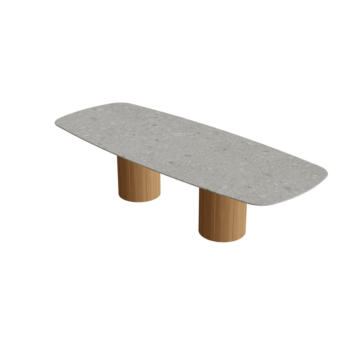 Royal Botania Regaliz Tisch oval 300 x 120 cm mit Rundfuß, Esstisch, Fuß Teak, Keramik grau gemustert (Ceppo Dolomitica)