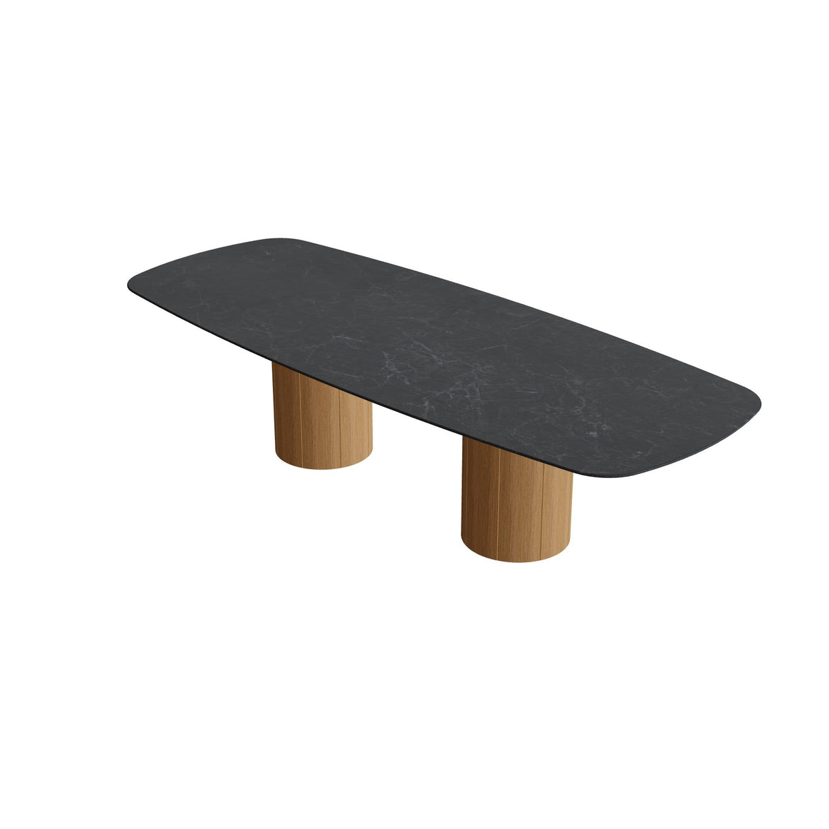 Royal Botania Regaliz Tisch oval 300 x 120 cm mit Rundfuß, Esstisch, Fuß Teak, Keramik schwarz geädert (Nero Marquina)