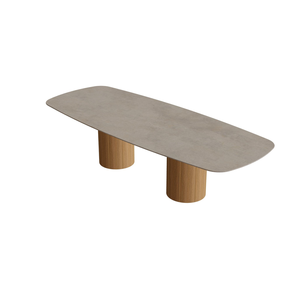 Royal Botania Regaliz Tisch oval 300 x 120 cm mit Rundfuß, Esstisch, Fuß Teak, Keramik graubraun (Terra Sabbia)