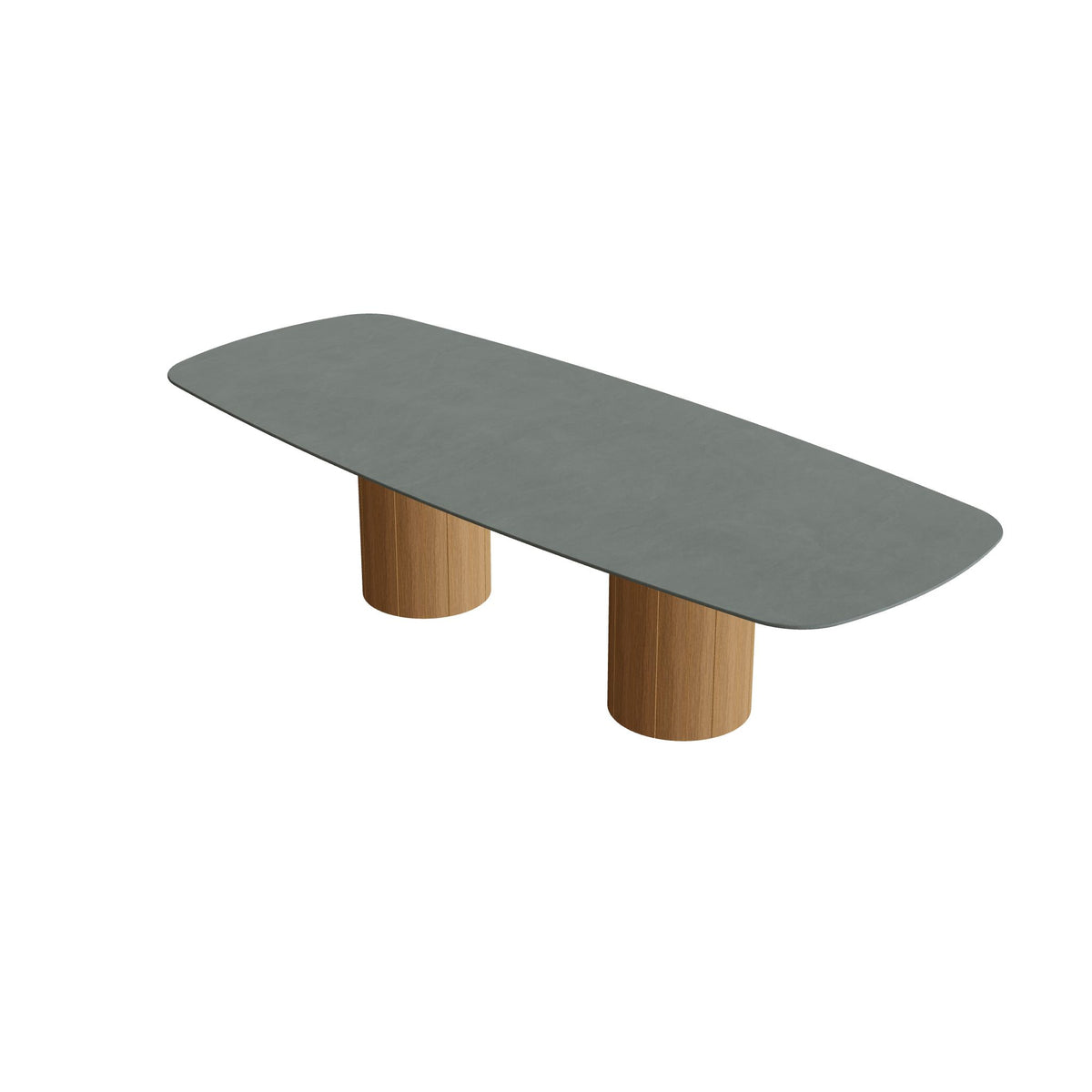 Royal Botania Regaliz Tisch oval 300 x 120 cm mit Rundfuß, Esstisch, Fuß Teak, Keramik steingrün (Verdezza Amazon)