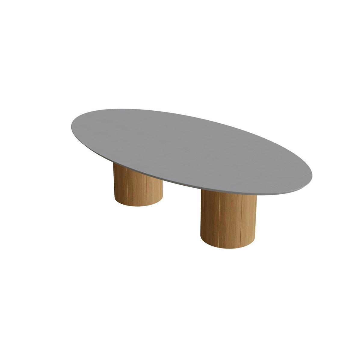 Royal Botania Regaliz Tisch Ellipse 250 x 130 cm mit Rundfuß – niedriger Esstisch, H 67 cm · Teak · Beton zementgrau (cement grey)