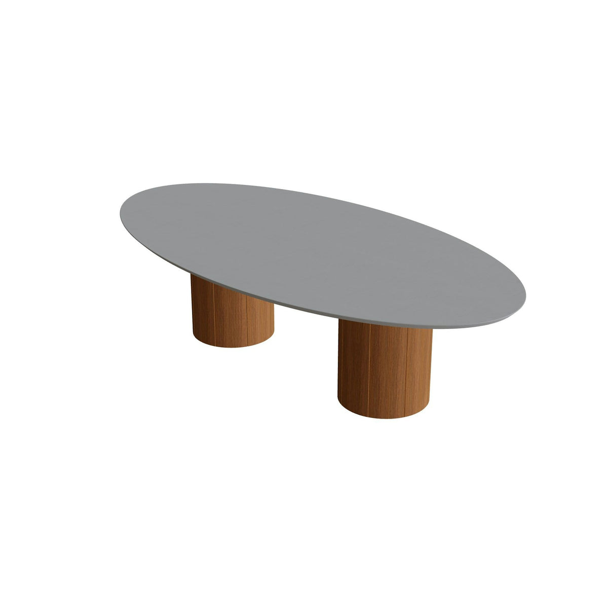 Royal Botania Regaliz Tisch Ellipse 250 x 130 cm mit Rundfuß – niedriger Esstisch, H 67 cm · Teak geölt · Beton zementgrau (cement grey)