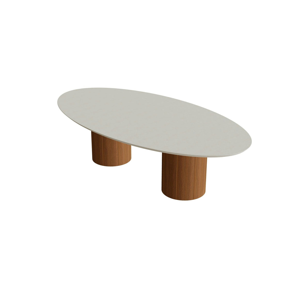 Royal Botania Regaliz Tisch Ellipse 250 x 130 cm mit Rundfuß – niedriger Esstisch, H 67 cm · Teak geölt · Beton sand (desert)