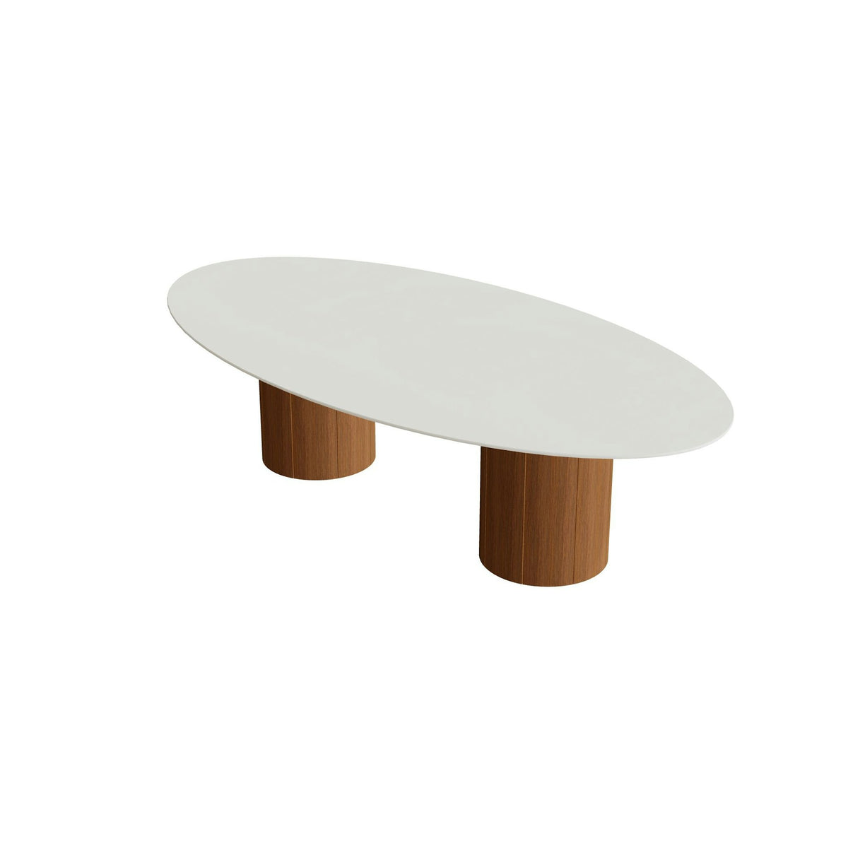 Royal Botania Regaliz Tisch Ellipse 250 x 130 cm mit Rundfuß – niedriger Esstisch, H 67 cm · Teak geölt · Keramik weiß (white)