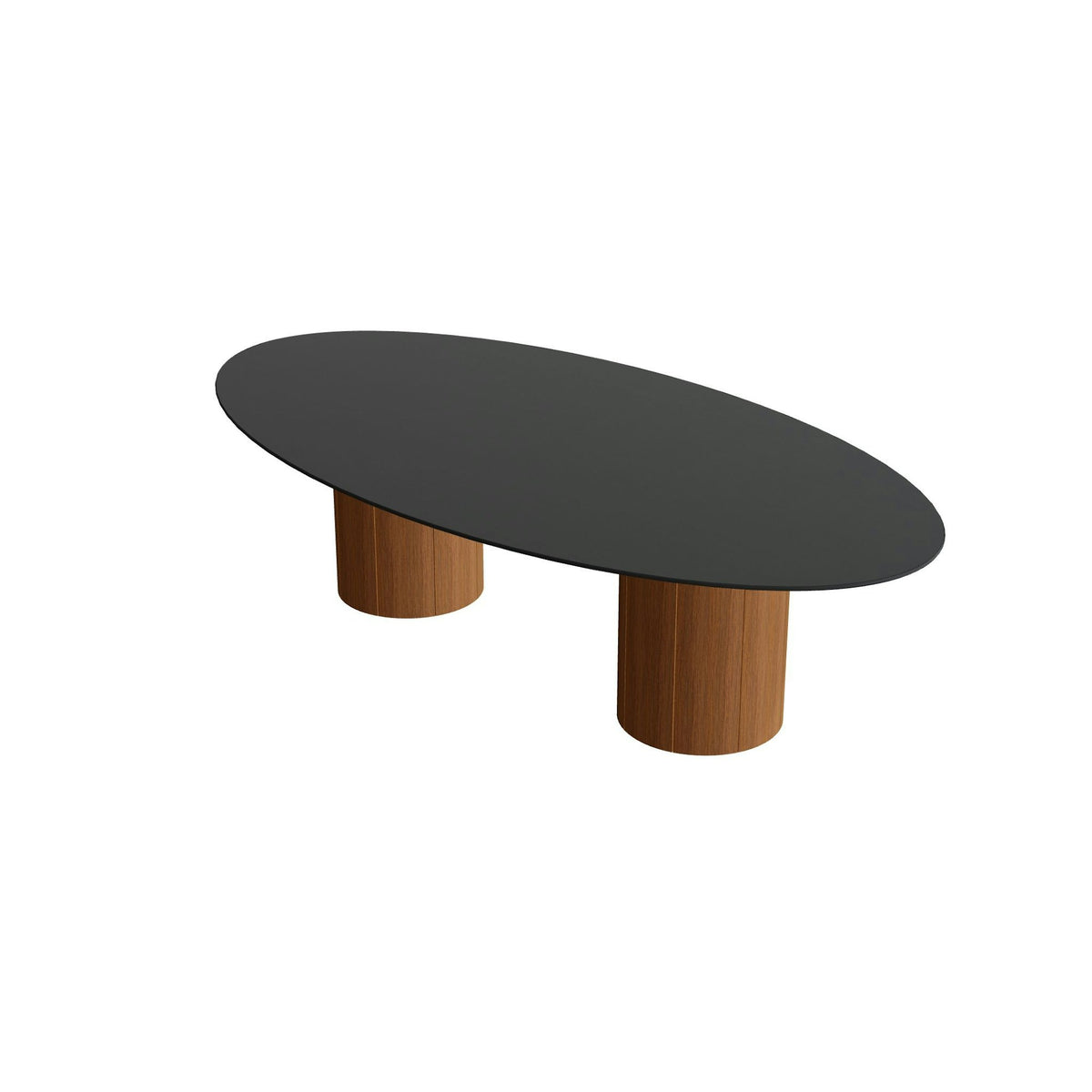 Royal Botania Regaliz Tisch Ellipse 250 x 130 cm mit Rundfuß – niedriger Esstisch, H 67 cm · Teak geölt · Keramik schwarz (black)