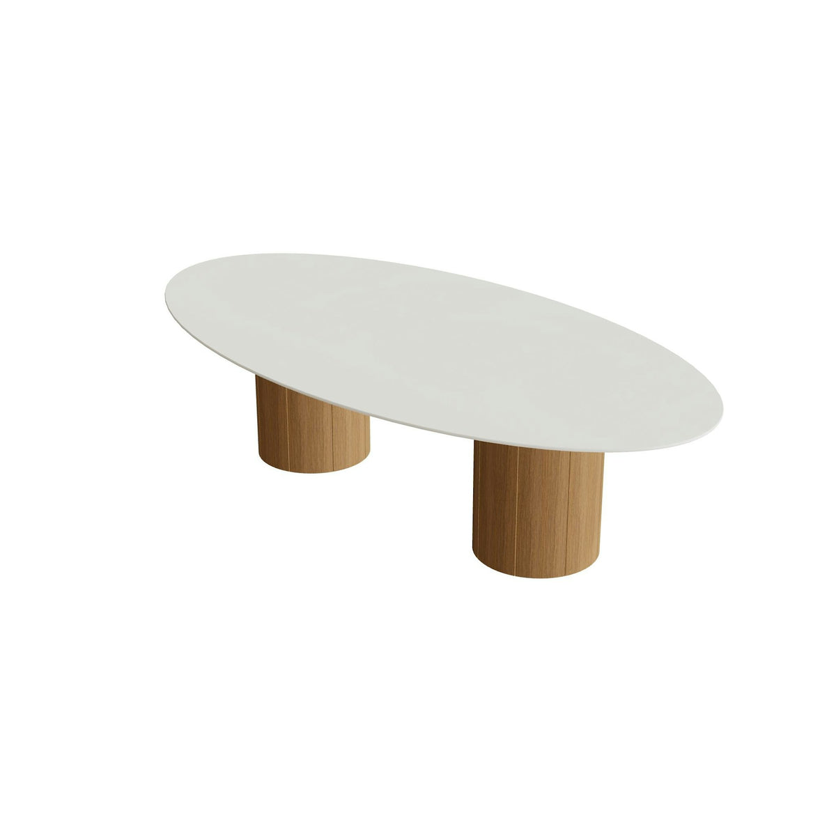 Royal Botania Regaliz Tisch Ellipse 250 x 130 cm mit Rundfuß – niedriger Esstisch, H 67 cm · Teak · Keramik weiß (white)