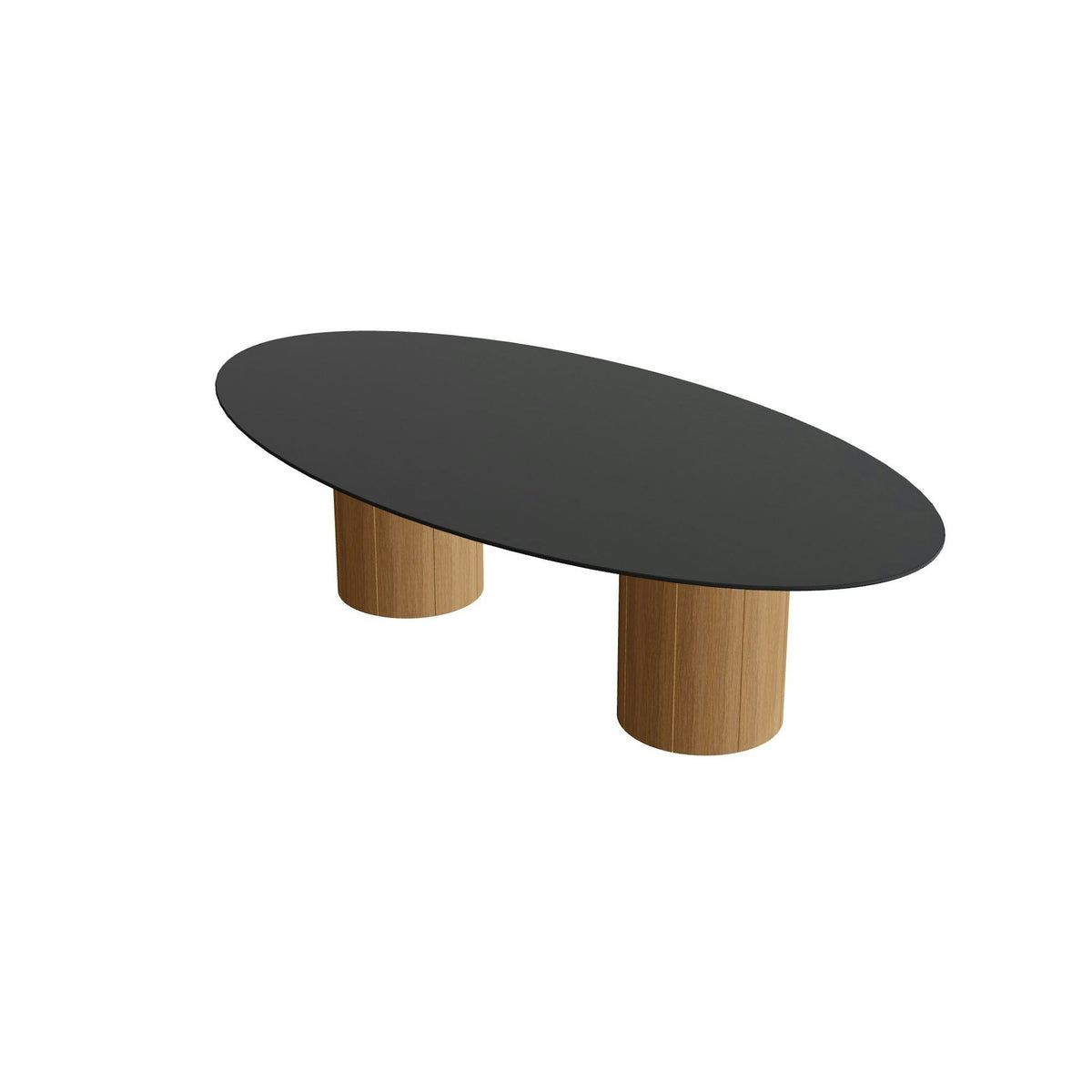 Royal Botania Regaliz Tisch Ellipse 250 x 130 cm mit Rundfuß – niedriger Esstisch, H 67 cm · Teak · Keramik schwarz (black)