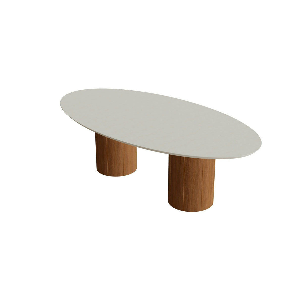 Royal Botania Regaliz Tisch Ellipse 250 x 130 cm mit Rundfuß – Esstisch, H 75 cm · Teak geölt · Beton sand (desert)