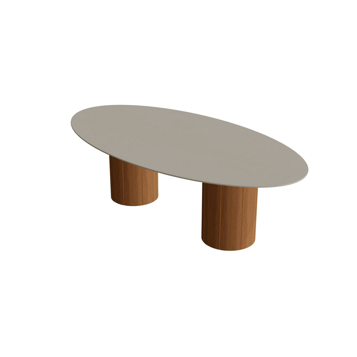 Royal Botania Regaliz Tisch Ellipse 250 x 130 cm mit Rundfuß – Esstisch, H 75 cm · Teak geölt · Keramik perlgrau (Pearl Grey)