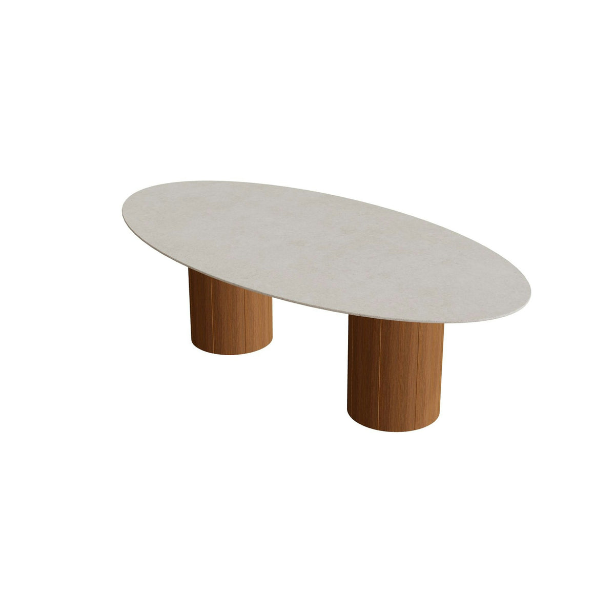 Royal Botania Regaliz Tisch Ellipse 250 x 130 cm mit Rundfuß – Esstisch, H 75 cm · Teak geölt · Keramik grau gesprenkelt (Sienna Arena)