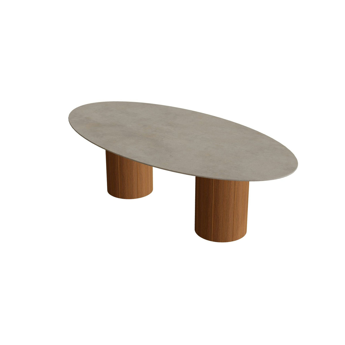 Royal Botania Regaliz Tisch Ellipse 250 x 130 cm mit Rundfuß – Esstisch, H 75 cm · Teak geölt · Keramik graubraun (Terra Sabbia)