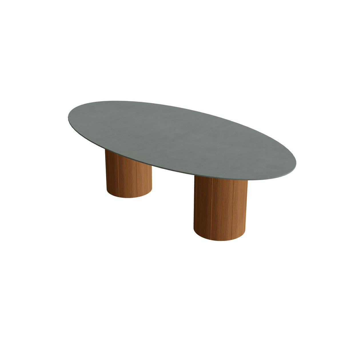Royal Botania Regaliz Tisch Ellipse 250 x 130 cm mit Rundfuß – Esstisch, H 75 cm · Teak geölt · Keramik steingrün (Verdezza Amazon)
