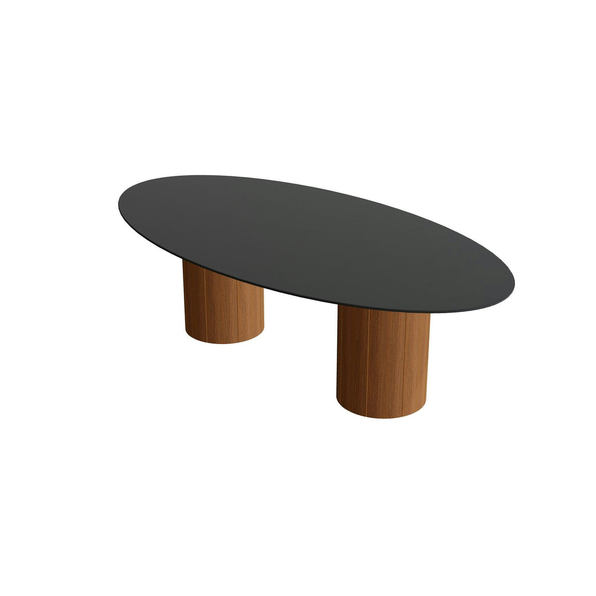Royal Botania Regaliz Tisch Ellipse 250 x 130 cm mit Rundfuß – Esstisch, H 75 cm · Teak geölt · Keramik schwarz (black)