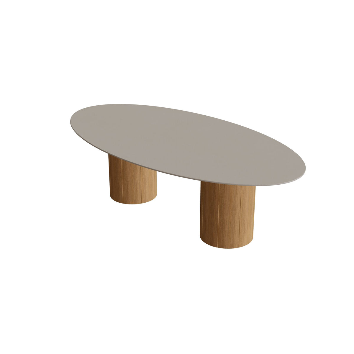 Royal Botania Regaliz Tisch Ellipse 250 x 130 cm mit Rundfuß, Esstisch, Fuß Teak, Keramik perlgrau (Pearl Grey)