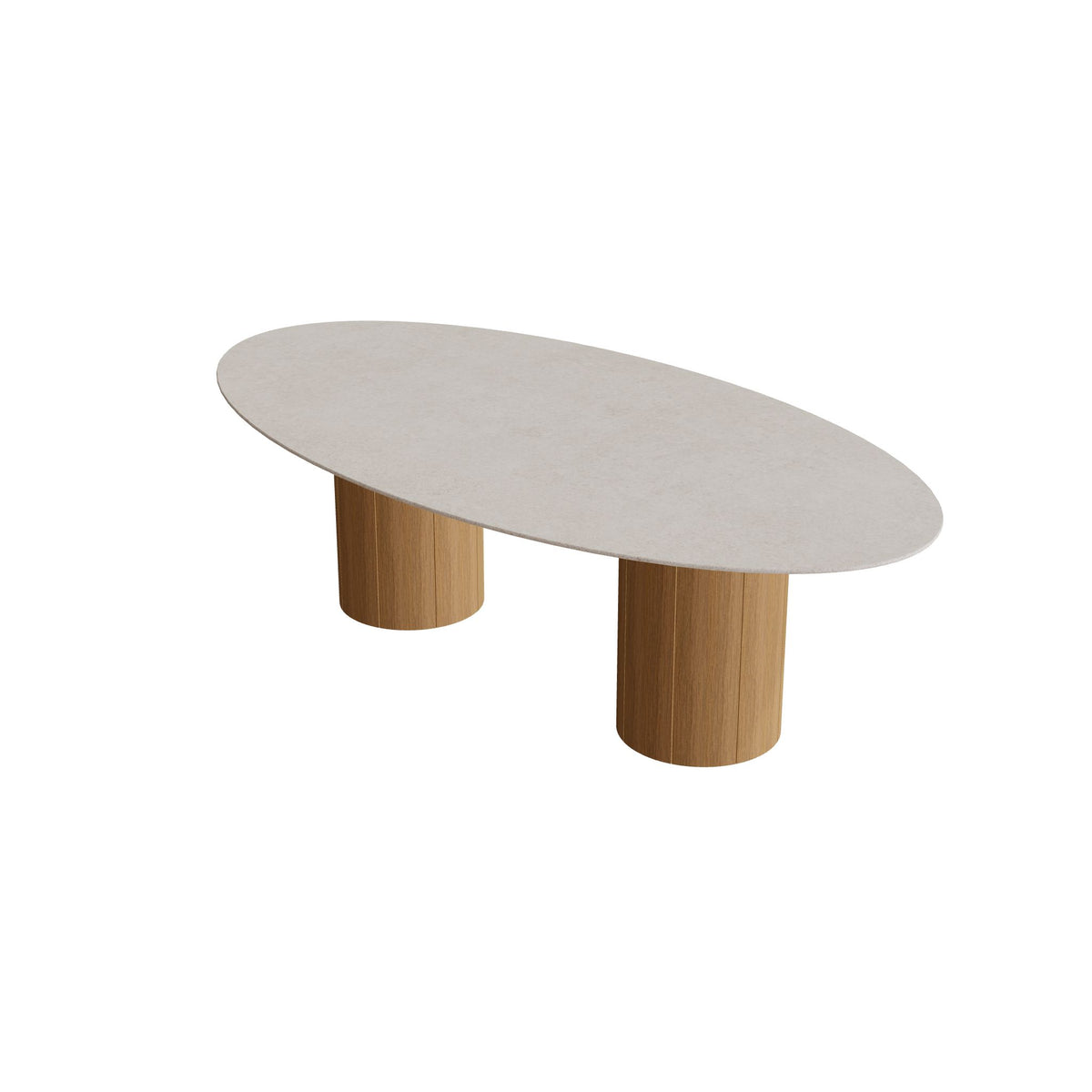 Royal Botania Regaliz Tisch Ellipse 250 x 130 cm mit Rundfuß, Esstisch, Fuß Teak, Keramik grau gesprenkelt (Sienna Arena)