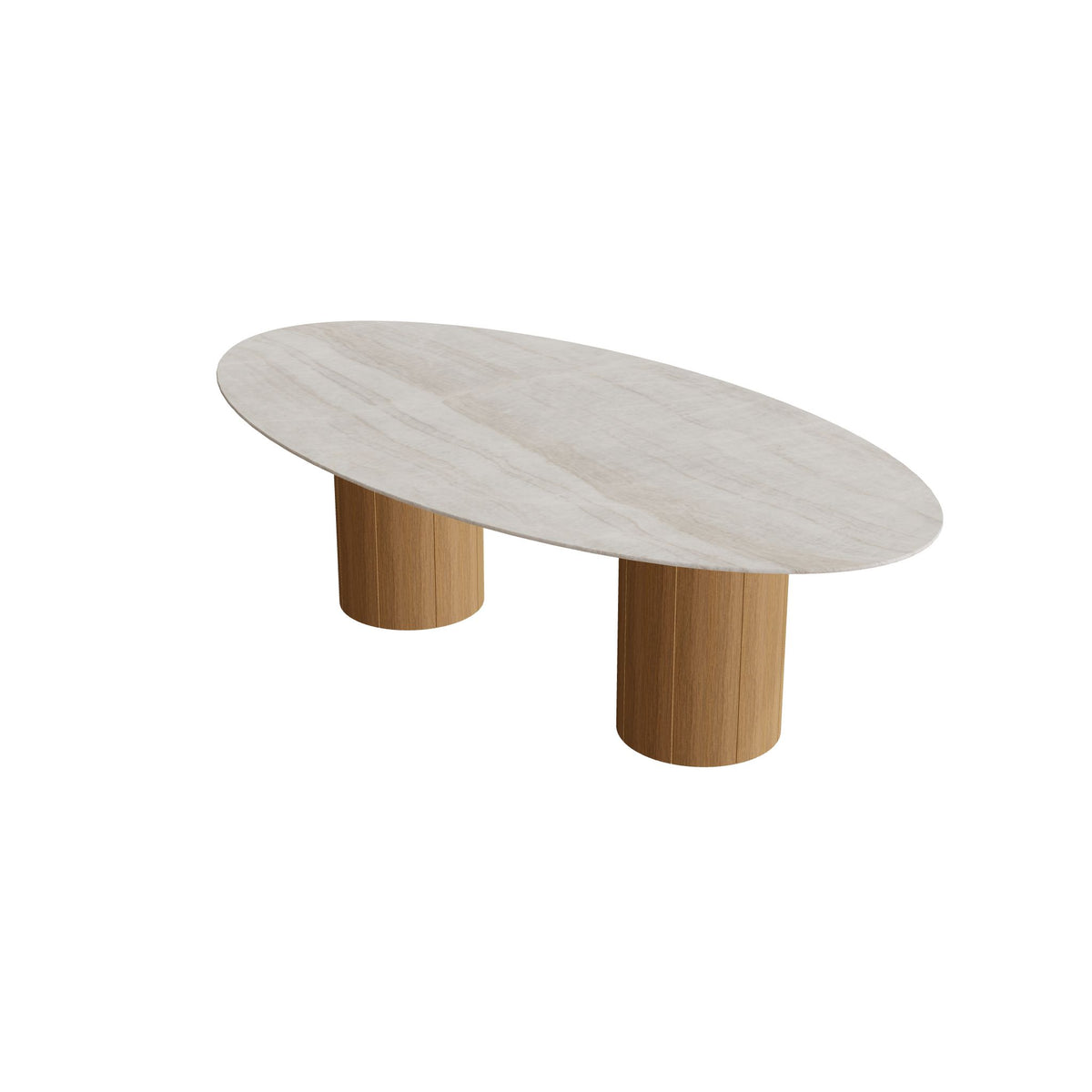 Royal Botania Regaliz Tisch Ellipse 250 x 130 cm mit Rundfuß, Esstisch, Fuß Teak, Keramik grau-braun geädert (Strato Quartz)