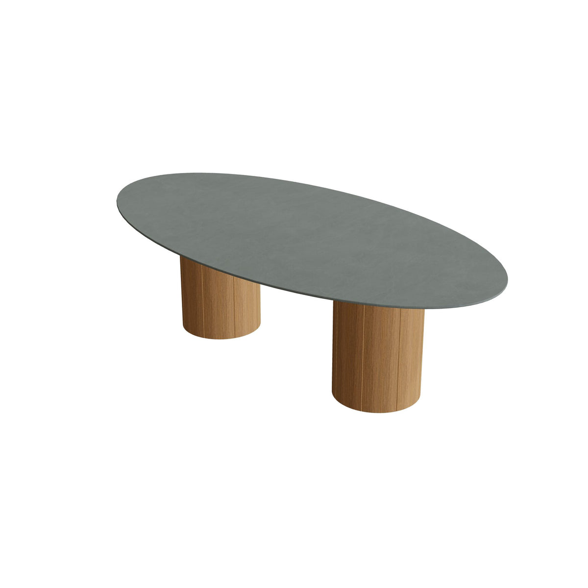 Royal Botania Regaliz Tisch Ellipse 250 x 130 cm mit Rundfuß, Esstisch, Fuß Teak, Keramik steingrün (Verdezza Amazon)