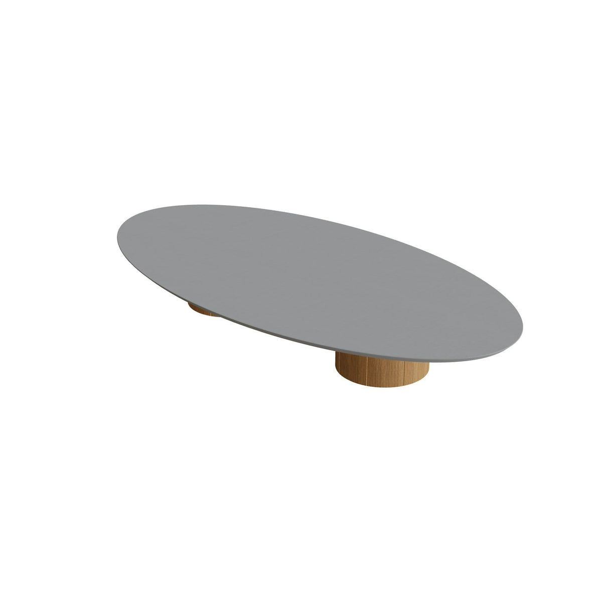 Royal Botania Regaliz Tisch Ellipse 250 x 130 cm mit Rundfuß – Loungetisch, H 35 cm · Teak · Beton zementgrau (cement grey)