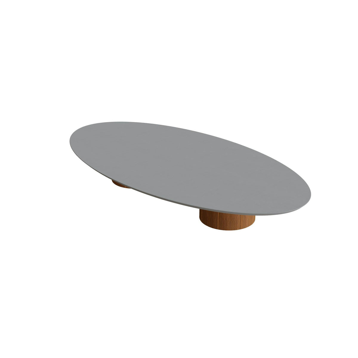 Royal Botania Regaliz Tisch Ellipse 250 x 130 cm mit Rundfuß – Loungetisch, H 35 cm · Teak geölt · Beton zementgrau (cement grey)