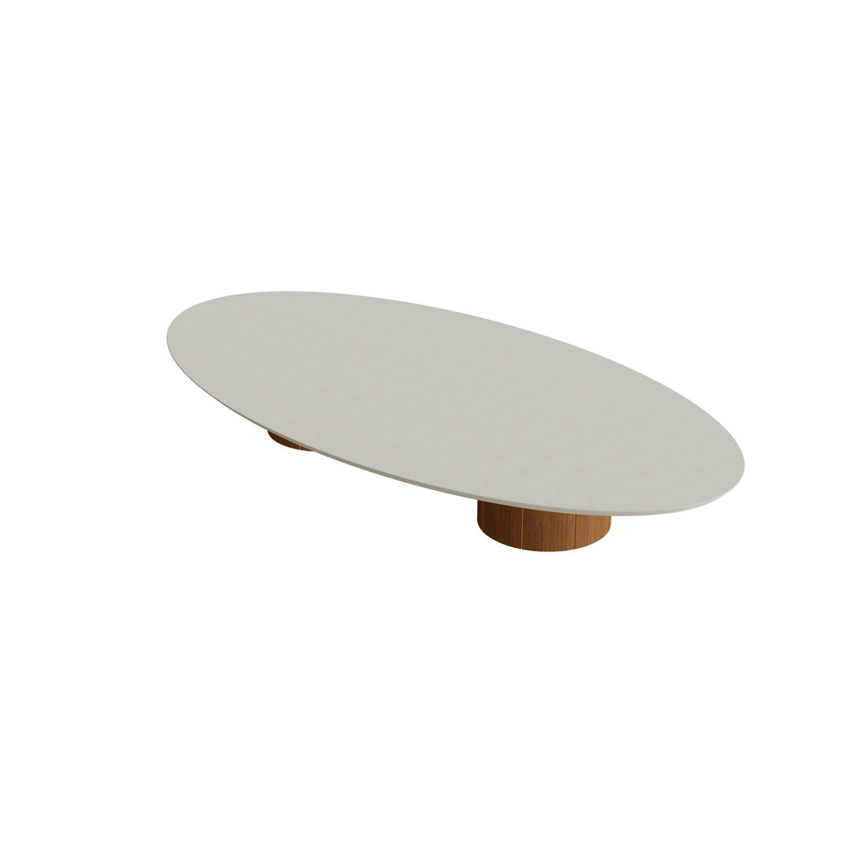Royal Botania Regaliz Tisch Ellipse 250 x 130 cm mit Rundfuß – Loungetisch, H 35 cm · Teak geölt · Beton sand (desert)