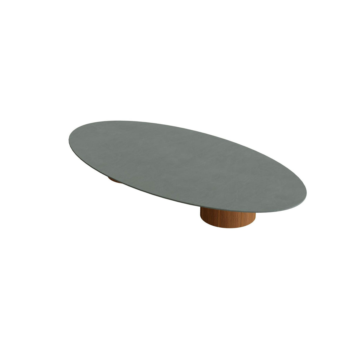 Royal Botania Regaliz Tisch Ellipse 250 x 130 cm mit Rundfuß – Loungetisch, H 35 cm · Teak geölt · Keramik steingrün (Verdezza Amazon)