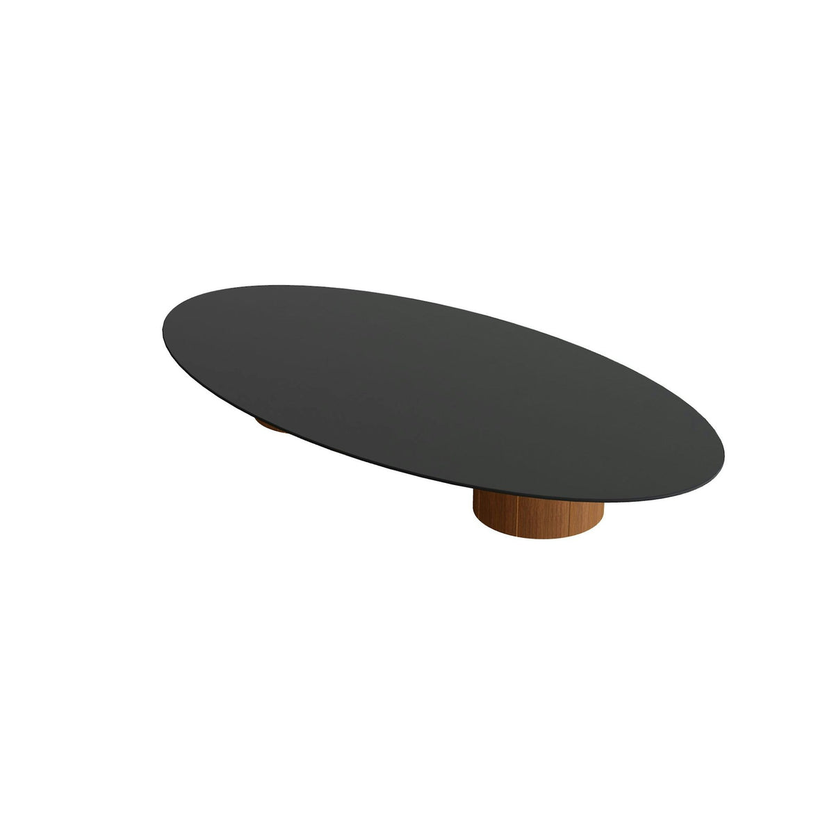 Royal Botania Regaliz Tisch Ellipse 250 x 130 cm mit Rundfuß – Loungetisch, H 35 cm · Teak geölt · Keramik schwarz (black)