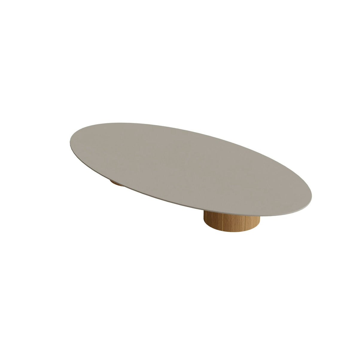 Royal Botania Regaliz Tisch Ellipse 250 x 130 cm mit Rundfuß – Loungetisch, H 35 cm · Teak · Keramik perlgrau (Pearl Grey)