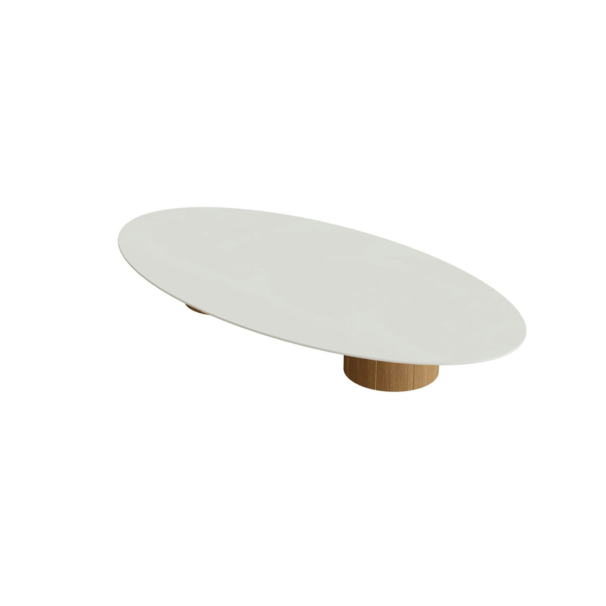 Royal Botania Regaliz Tisch Ellipse 250 x 130 cm mit Rundfuß – Loungetisch, H 35 cm · Teak · Keramik weiß (white)