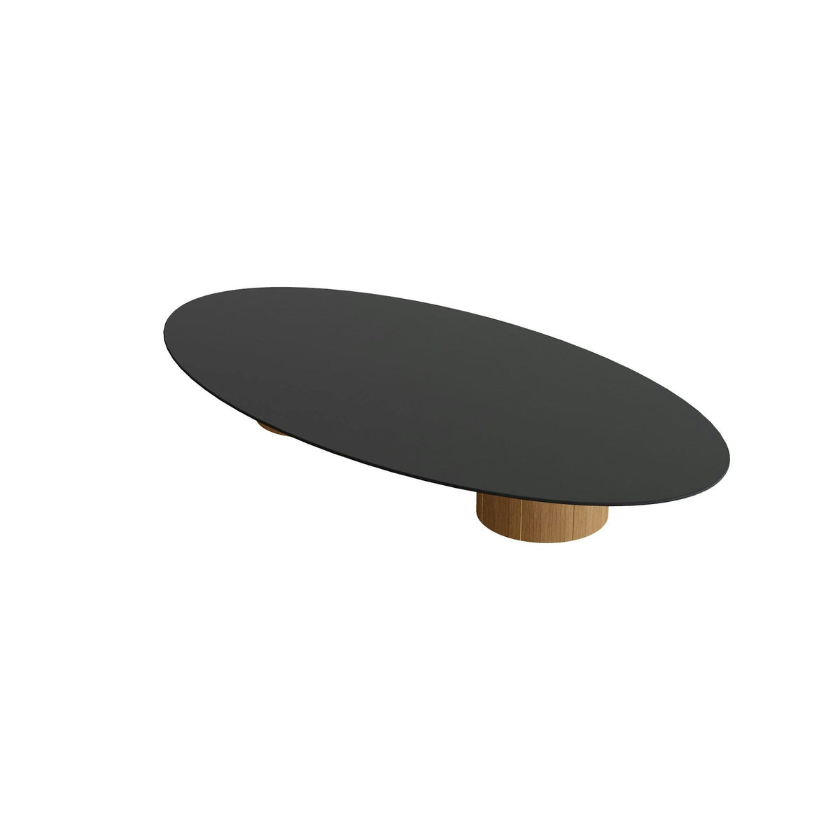 Royal Botania Regaliz Tisch Ellipse 250 x 130 cm mit Rundfuß – Loungetisch, H 35 cm · Teak · Keramik schwarz (black)