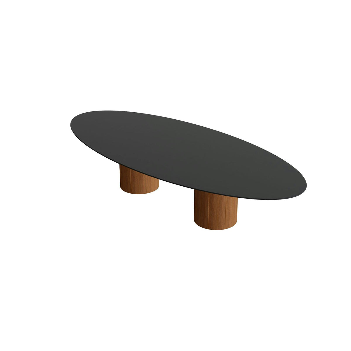 Royal Botania Regaliz Tisch Ellipse 320 x 140 cm mit Rundfuß – niedriger Esstisch, H 67 cm · Teak geölt · Keramik schwarz (black)