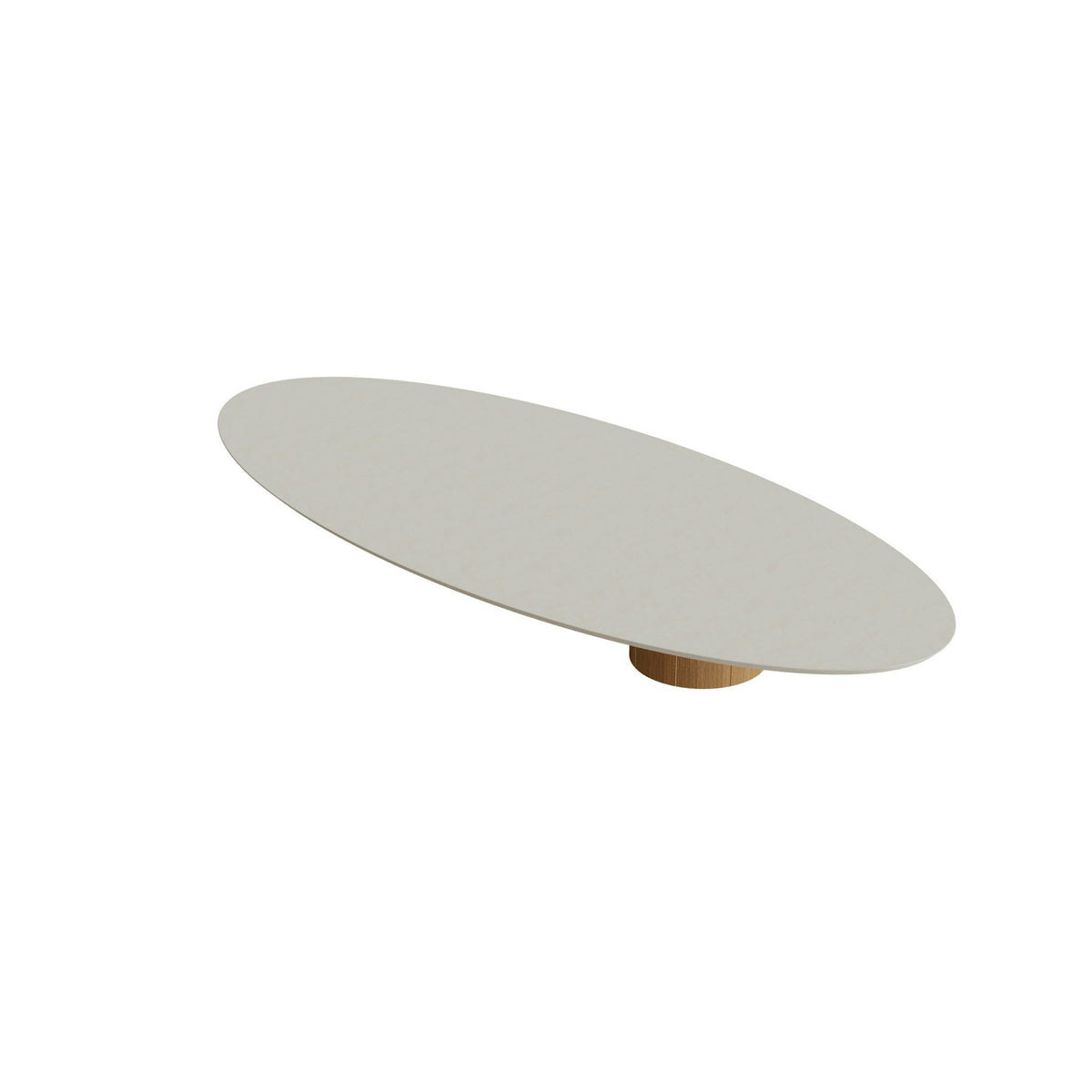 Royal Botania Regaliz Tisch Ellipse 320 x 140 cm mit Rundfuß – Loungetisch, H 35 cm · Teak · Beton sand (desert)