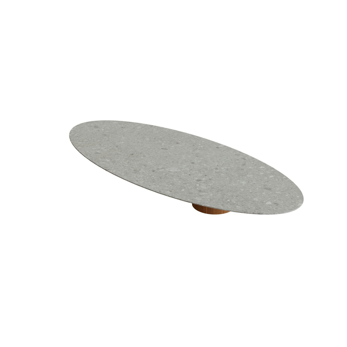 Royal Botania Regaliz Tisch Ellipse 320 x 140 cm mit Rundfuß – Loungetisch, H 35 cm · Teak geölt · Keramik grau gemustert (Ceppo Dolomitica)