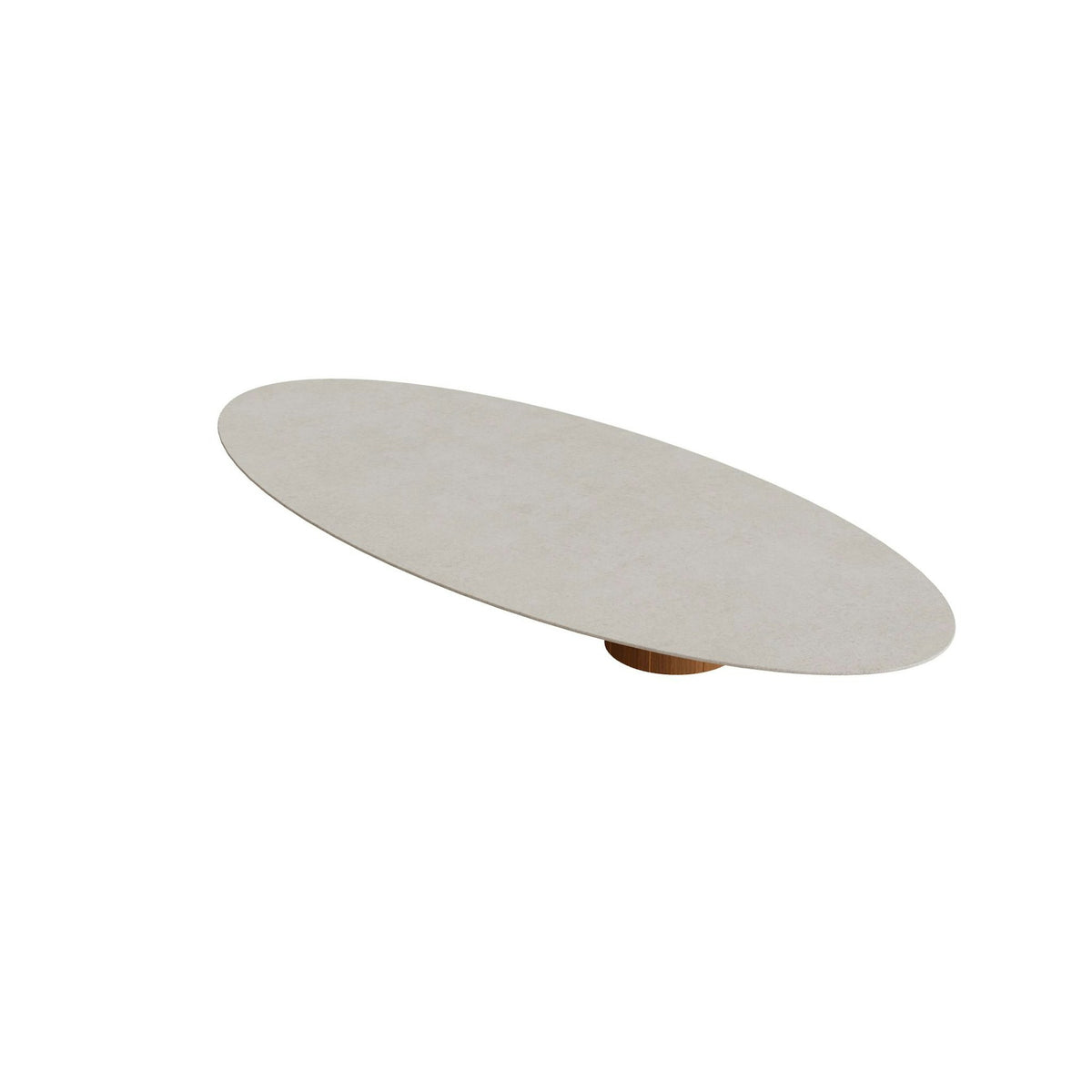 Royal Botania Regaliz Tisch Ellipse 320 x 140 cm mit Rundfuß – Loungetisch, H 35 cm · Teak geölt · Keramik grau gesprenkelt (Sienna Arena)