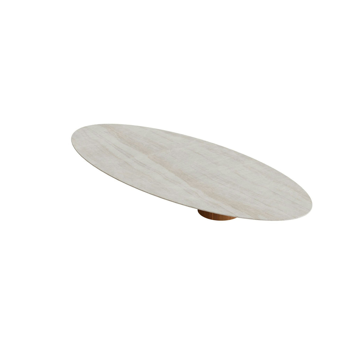 Royal Botania Regaliz Tisch Ellipse 320 x 140 cm mit Rundfuß – Loungetisch, H 35 cm · Teak geölt · Keramik grau-braun geädert (Strato Quartz)