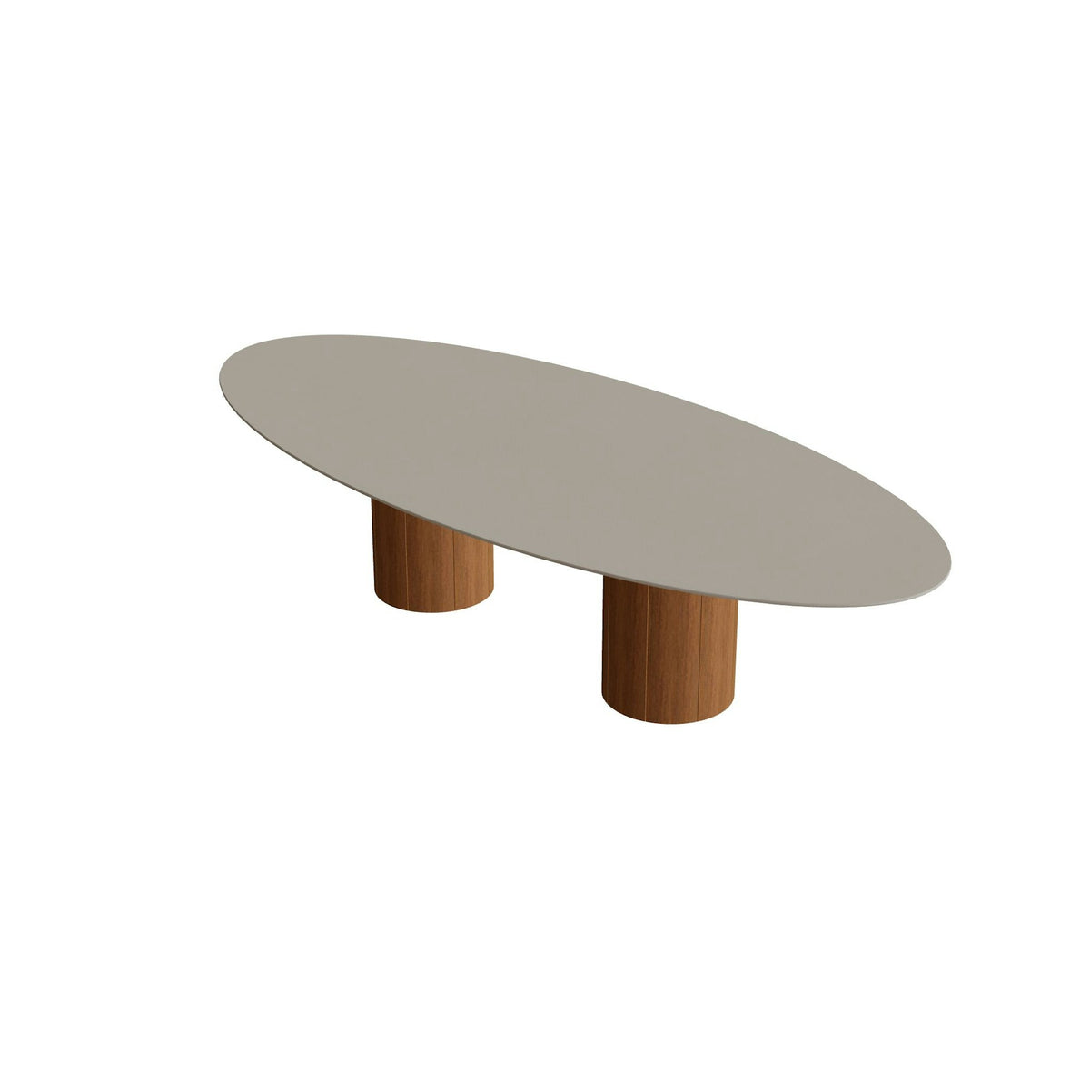 Royal Botania Regaliz Tisch Ellipse 320 x 140 cm mit Rundfuß – Esstisch, H 75 cm · Teak geölt · Keramik perlgrau (Pearl Grey)